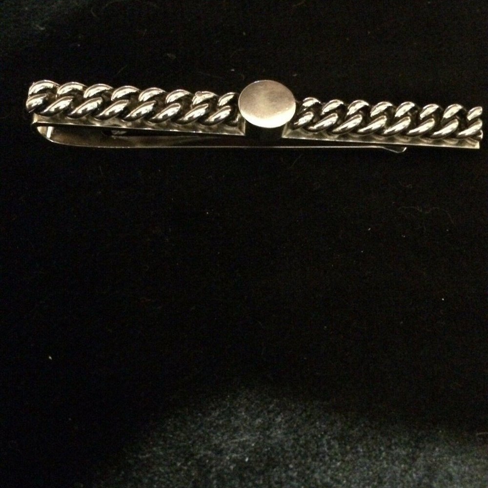 Swank Tie Bar Chain Link with Round Center Silver